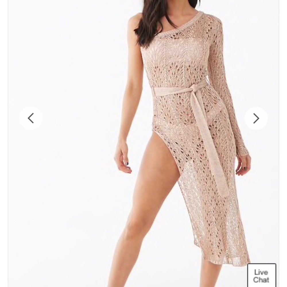 Metallic One-Shoulder Swim Cover-Up